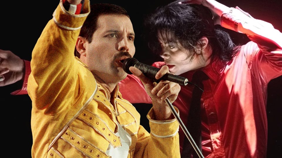 Fotocollage mit Freddie Mercury von Queen und Michael Jackson