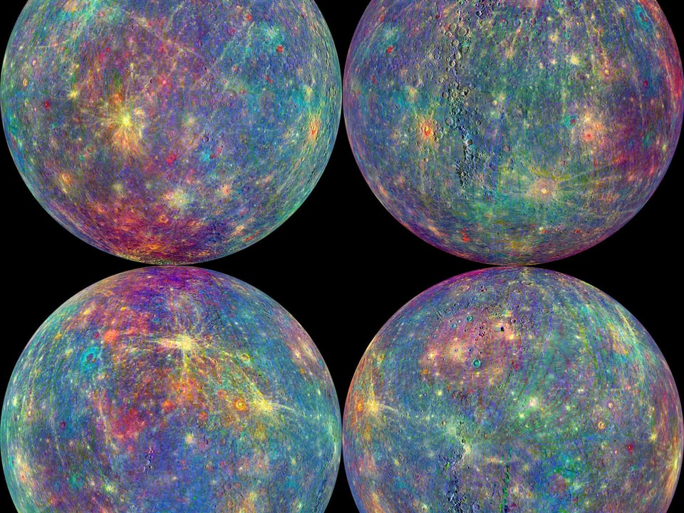 Vier Ansichten des Merkur (von allen Seiten)