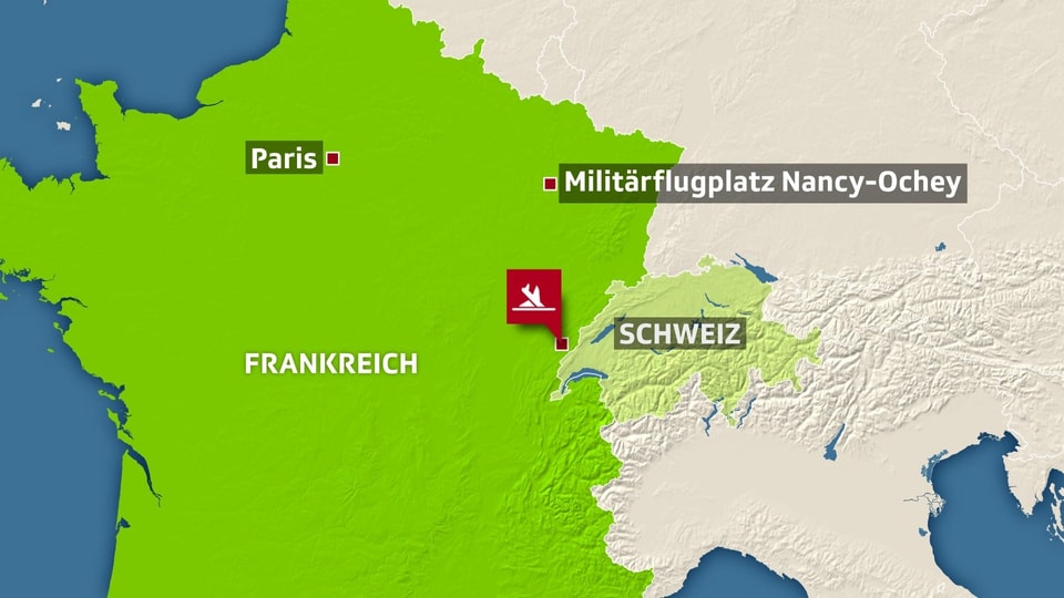 Karte mit Frankreich / Schweiz und dem möglichen Absturzort