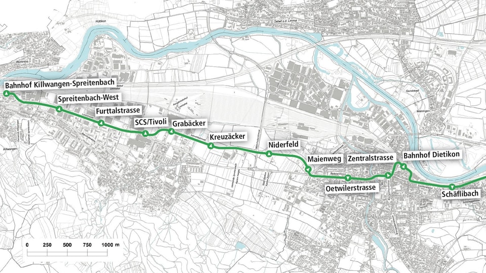 Eine Karte mit der Routenführung der Lummattalbahn