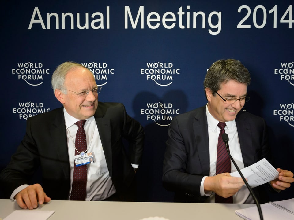 Wirtschaftsminister Johann Schneider-Ammann am WEF 2014 zusammen mit WTO-Direktor Azevedo. 
