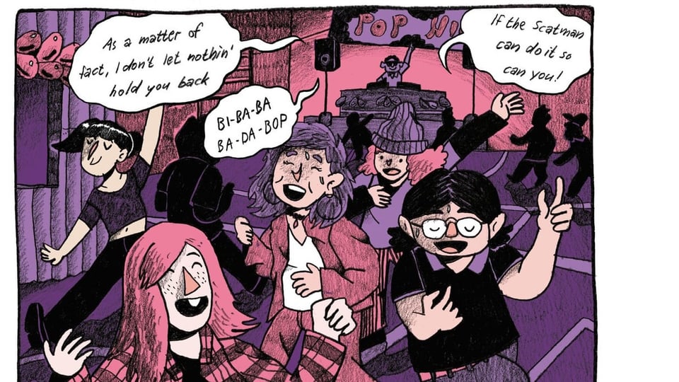Comic: Viele Leute tanzen