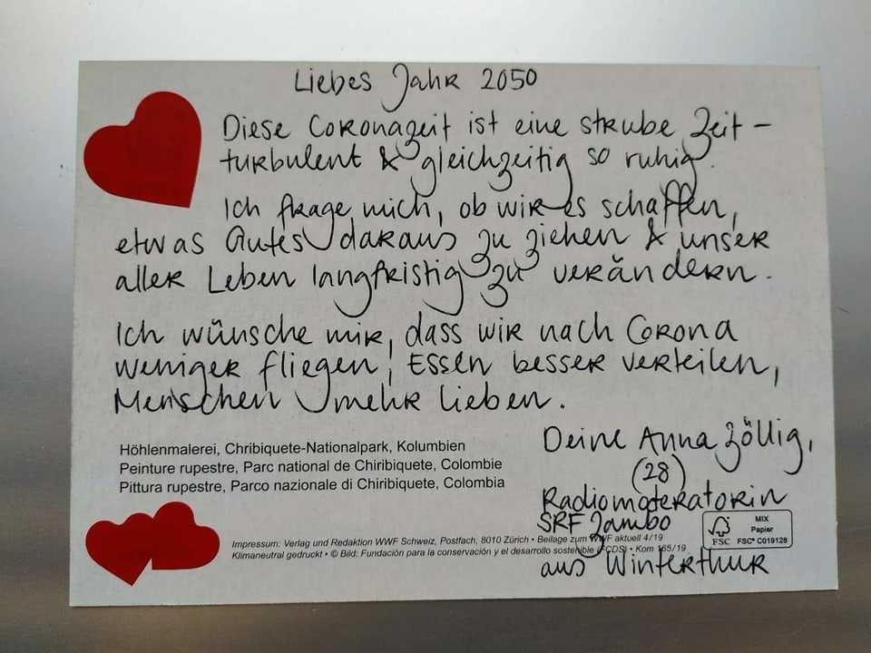 Postkarte von Anna Zöllig (28) aus Winterthur.