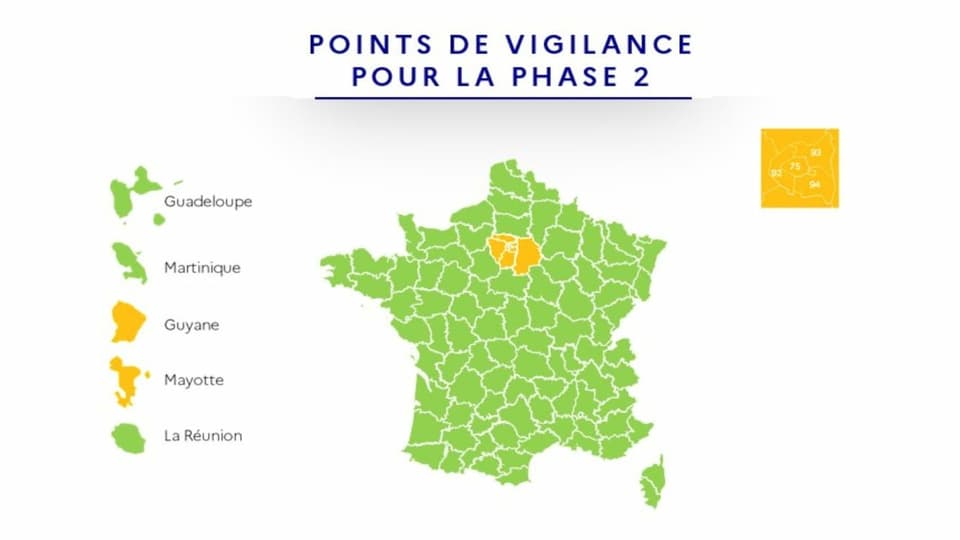 Karte Frankreichs, alles grün ausser erwähnte Region(en)