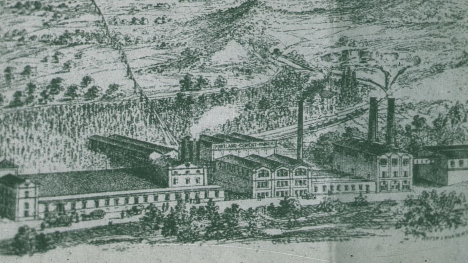 Eine Zeichnung einer Fabrik