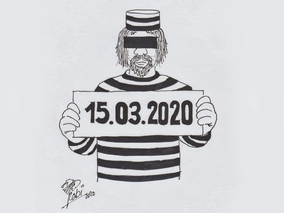 Zeichnung eines Mannes in Gefängniskleidung