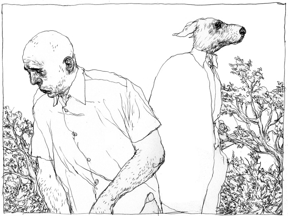 Zeichnung Mann und Hund