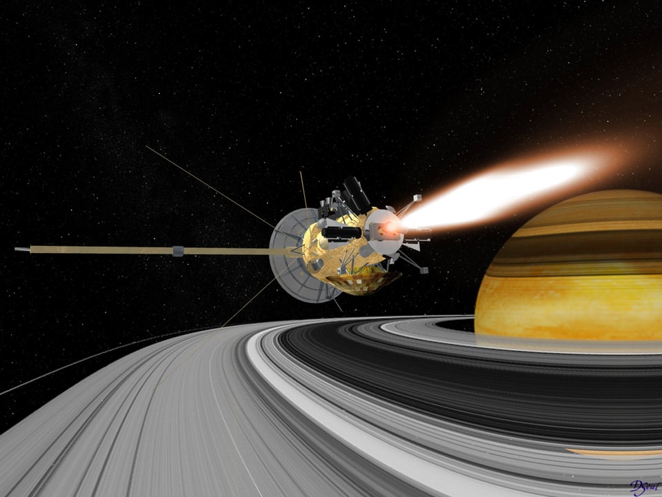 Saturn und seine Ringe mit einer Raumsonde.