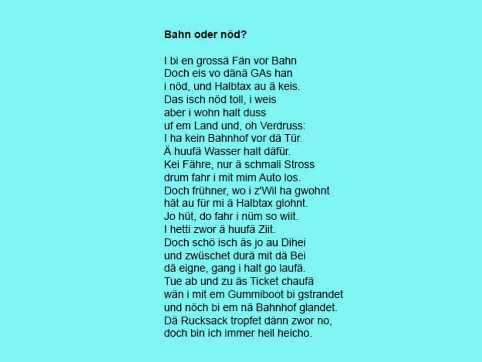 Gedicht in schwarzer Schrift auf türkisfarbenem Hintergrund.