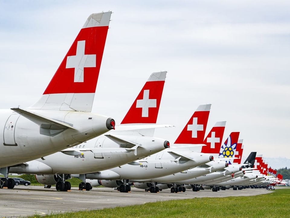 Mehrere Swiss-Flieger stehen in Reih und Glied