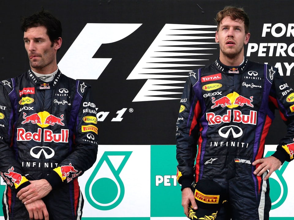 2013: Das Red-Bull-Team feiert dank Sebastian Vettel und Mark Webber einen Doppelsieg. 