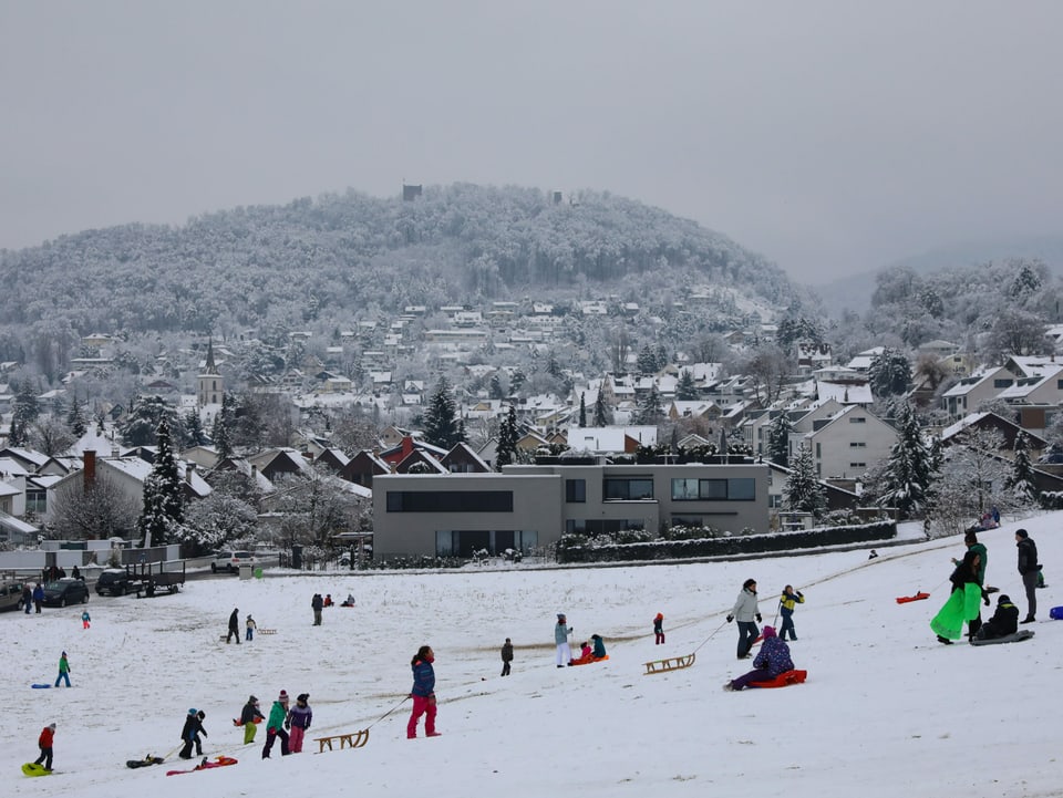 Kinder am Schlitteln im Flachland