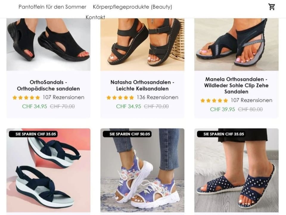 Foto des Onlineshops Keller Mode Zürich. Kleidung und Schuhe werden mit starken Rabatten angepriesen.