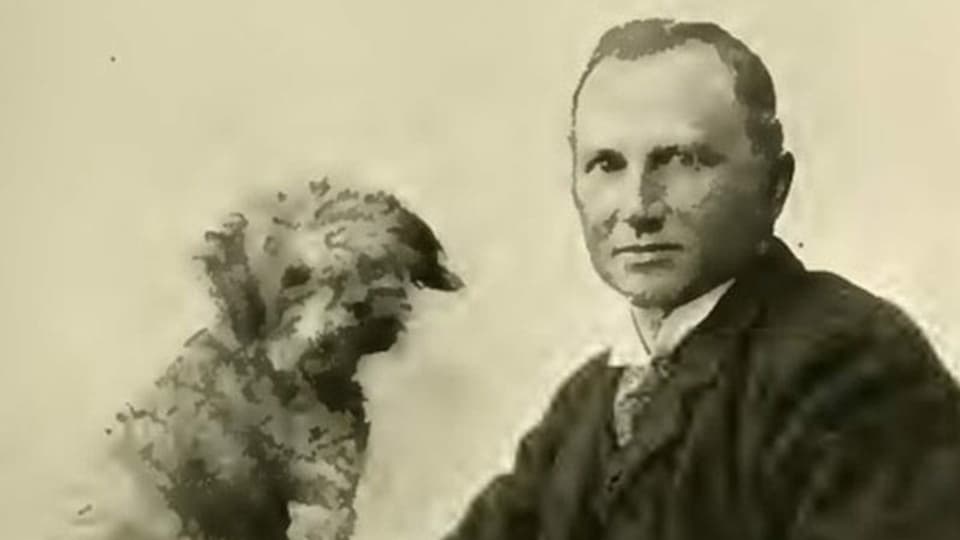 Bild von Oskar Panizza mit Hund Puzzi um 1897