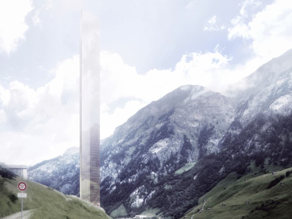 Das Hotelprojekt in Vals: 381 Meter hoch soll der Turm werden. Hotelturm visualisiert.