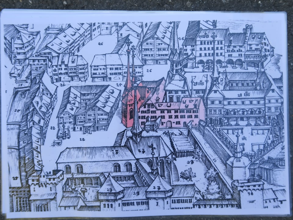 Eine Zeichnung, welche die Stadt Luzern um 1597 zeigt.