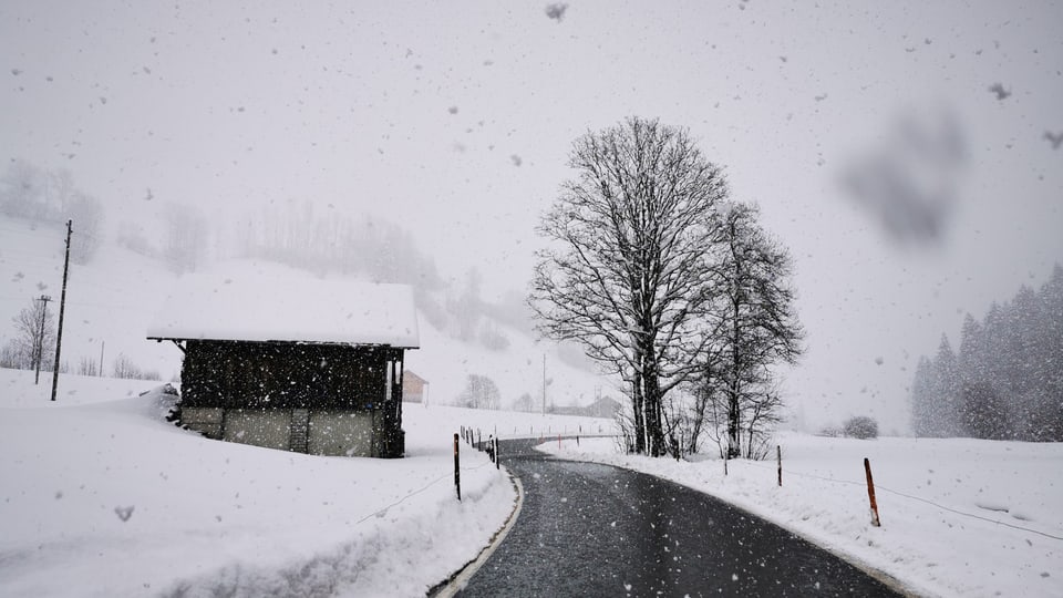 Verschneite Landschaft mit Strasse