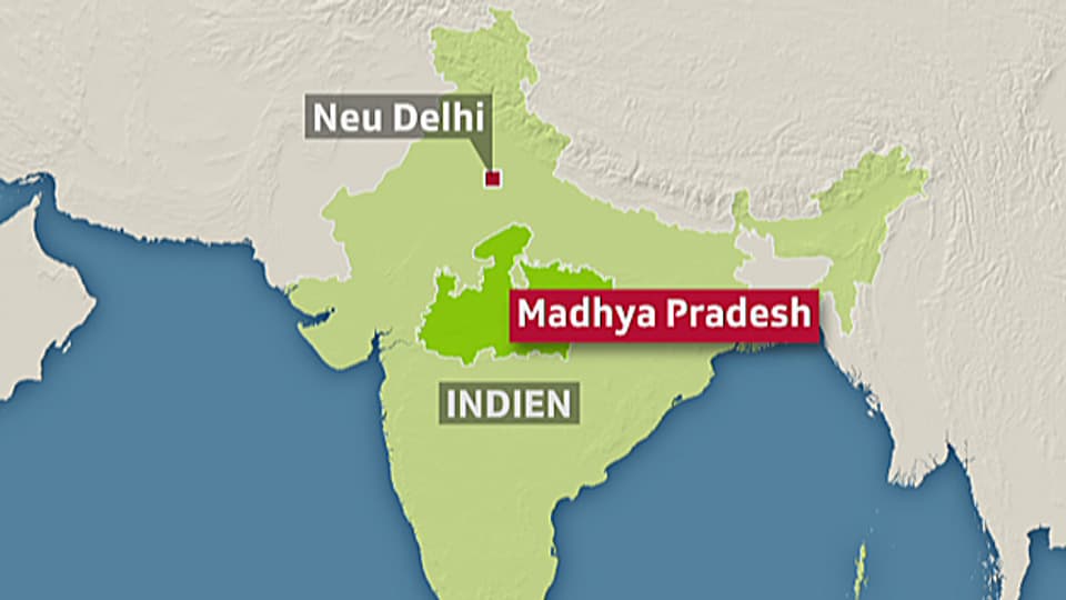 Karten mit der Lage Madhya Pradeshs in Indien.