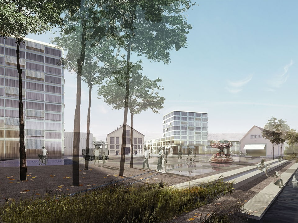 Animation des neuen Quartiers mit Eisenbahn-Drehkreuz