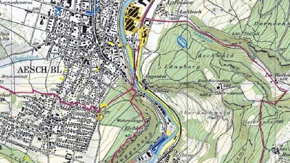 Karte vom Baselbiet mit markierten belasteten Standorten
