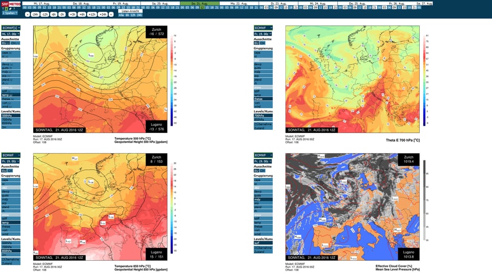 Verschiede Wetterkarten zeigen den Zustand der Luft für den heutigen Sonntag. Ob die Karten wohl richtig liegen?