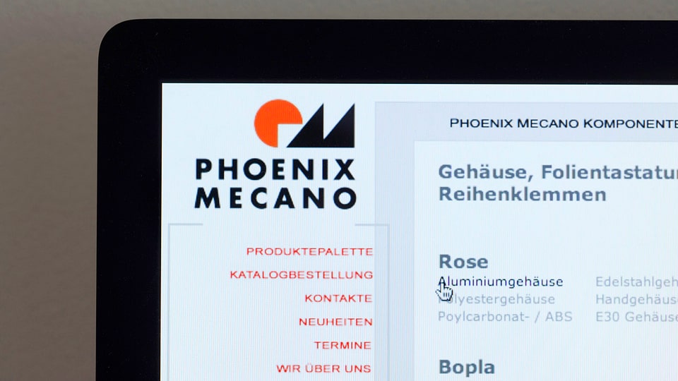 Auschnitt der Website von Phoenix Mecano