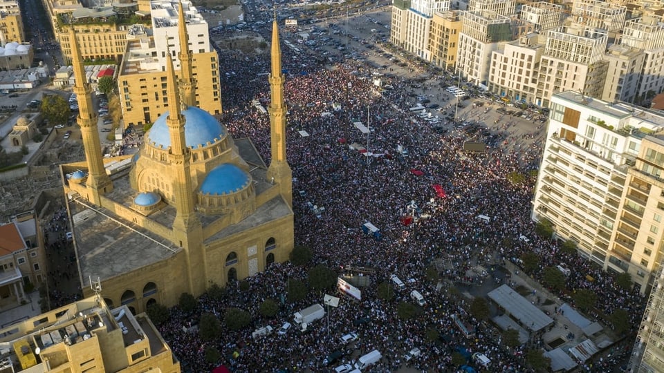 Luftaufnahme der Proteste in Libanon