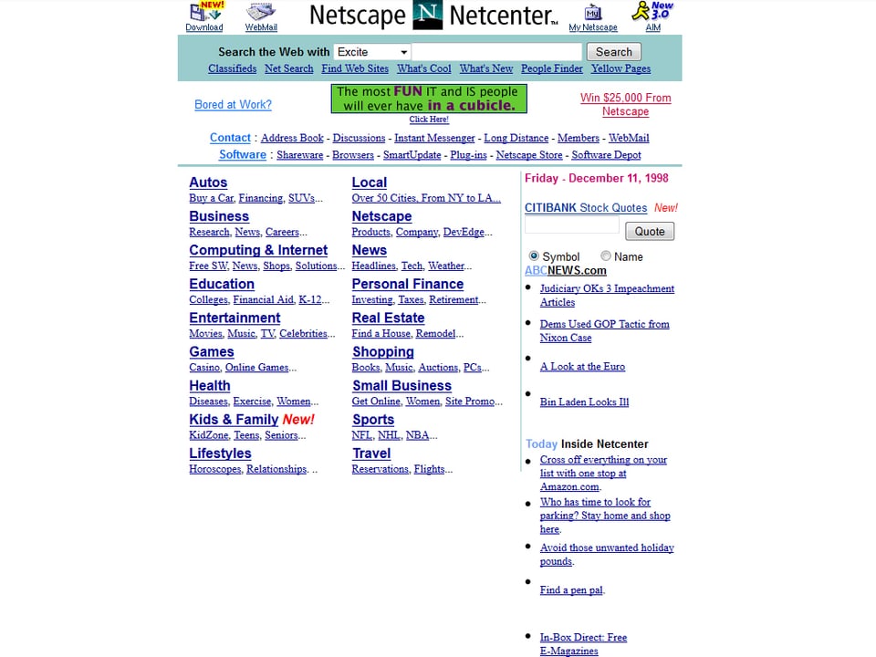 Screenshot des Netscape-Browsers von 1998