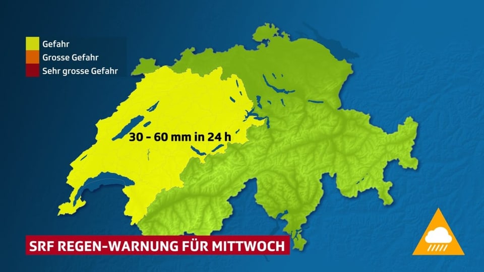 Schweizer Karte mit Regensummen für Mittwoch.