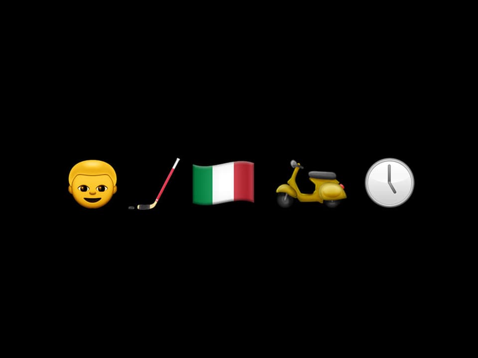 Emojis: Junge, Hockey, Italen-Flagge, Vespa, 5 Uhr
