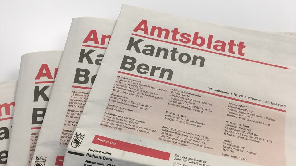 Mehrere Ausgaben des Amtsblatts des Kantons Bern