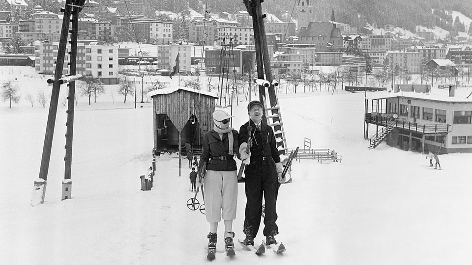Der erste Skilift in Davos
