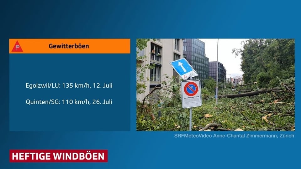 Gewitterböen im Juli 2021: In Egolzwil (Kanton Luzern) am 12. Juli 135 km/h.