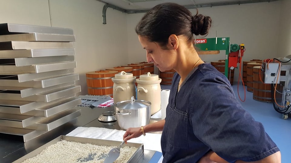 Caroline Kulangara bei der Arbeit in ihrer Brauerei «Ferment» in einem Basler Hinterhof.