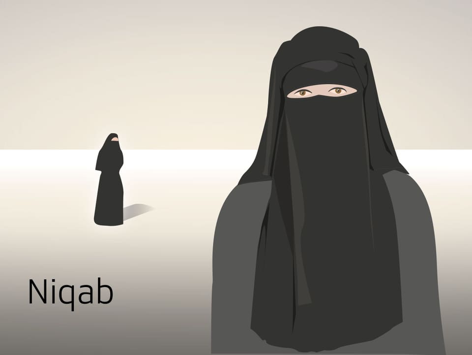 Illustrierte Frau mit Niqab.