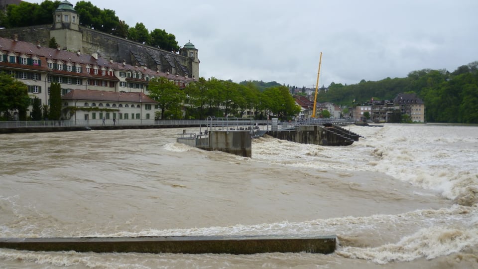 Die Aare in Bern war randvoll - Eindruck vom Schwellenmätteli Richtung Matte