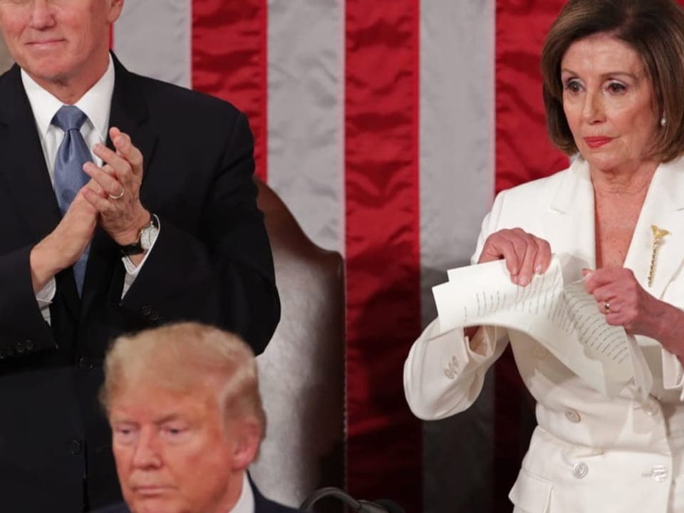 Bei der Rede zur Lage der Nation 2020 zerriss Speakerin Nancy Pelosi demonstrativ die Rede von Präsident Donald Trump.