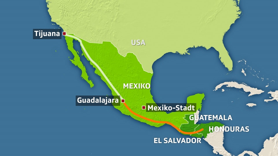 Geografische Karte Mexiko und die USA
