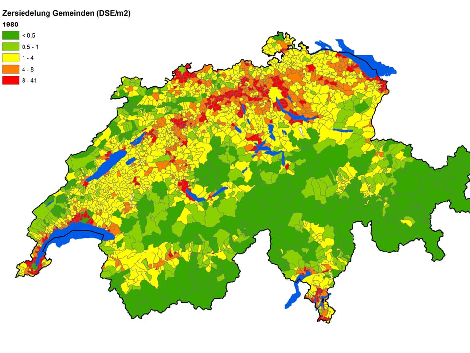 Schweizer Karte mit eingefärbten Gemeinden