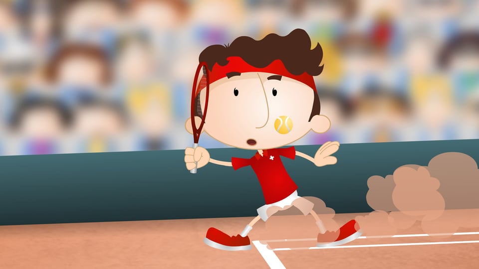 Der animierte Roger Federer auf dem Tennisplatz.