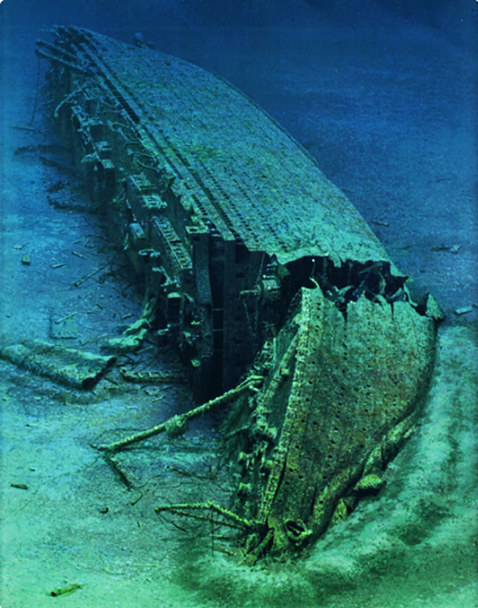 Unterwasseraufnahme der Britannic in ihrem heutigen Zustand.