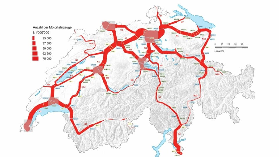 Karte des Schweizer Autobahnnetzes