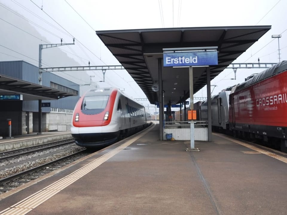 Bahnhof Erstfeld mit Zügen