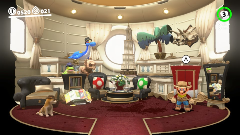 Mario kann sein zu Hause mit Souvenirs verschönern. 