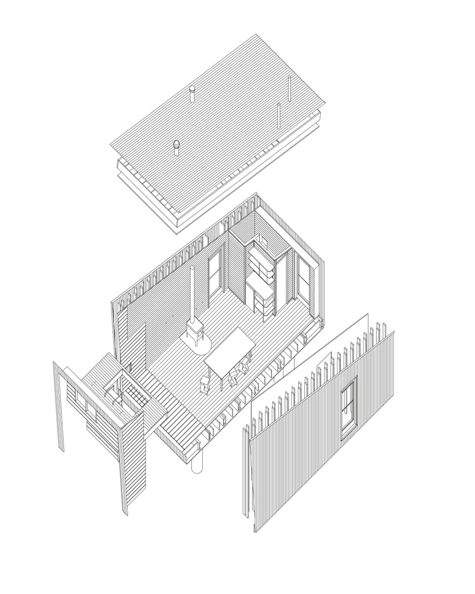 Architekturzeichnung eines kleinen Hauses. 
