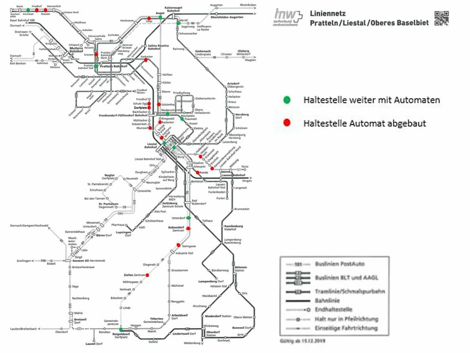 Karte des tnw-Liniennetz im Baselbiet