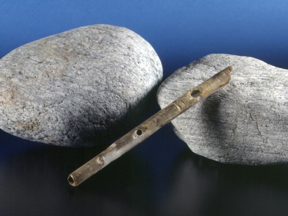 Eine Flöte aus Schwanenflügelknochen, die von den Eiszeitjägern hergestellt wurde.