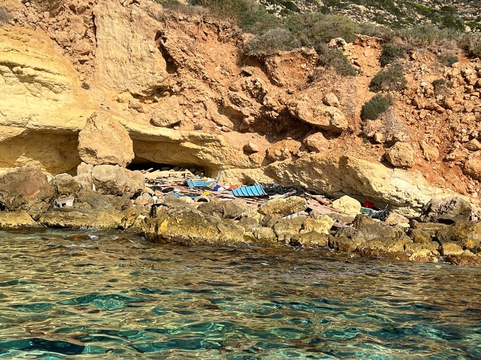 Destroyed boats on the coast of Lampedusa