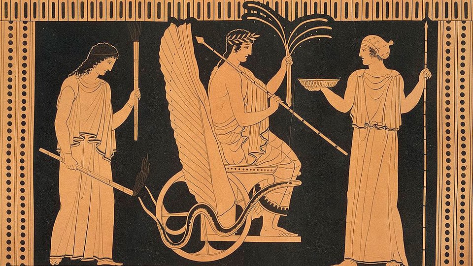 Antike Illustration mit drei Personen