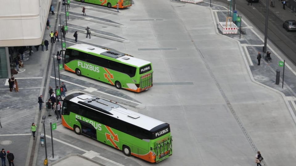 Long Distance Buses Are Losing Many Customers Due To Special Operation - 9-Euro Ticket In Germany Buses At The Bus Stand, Photo From Above